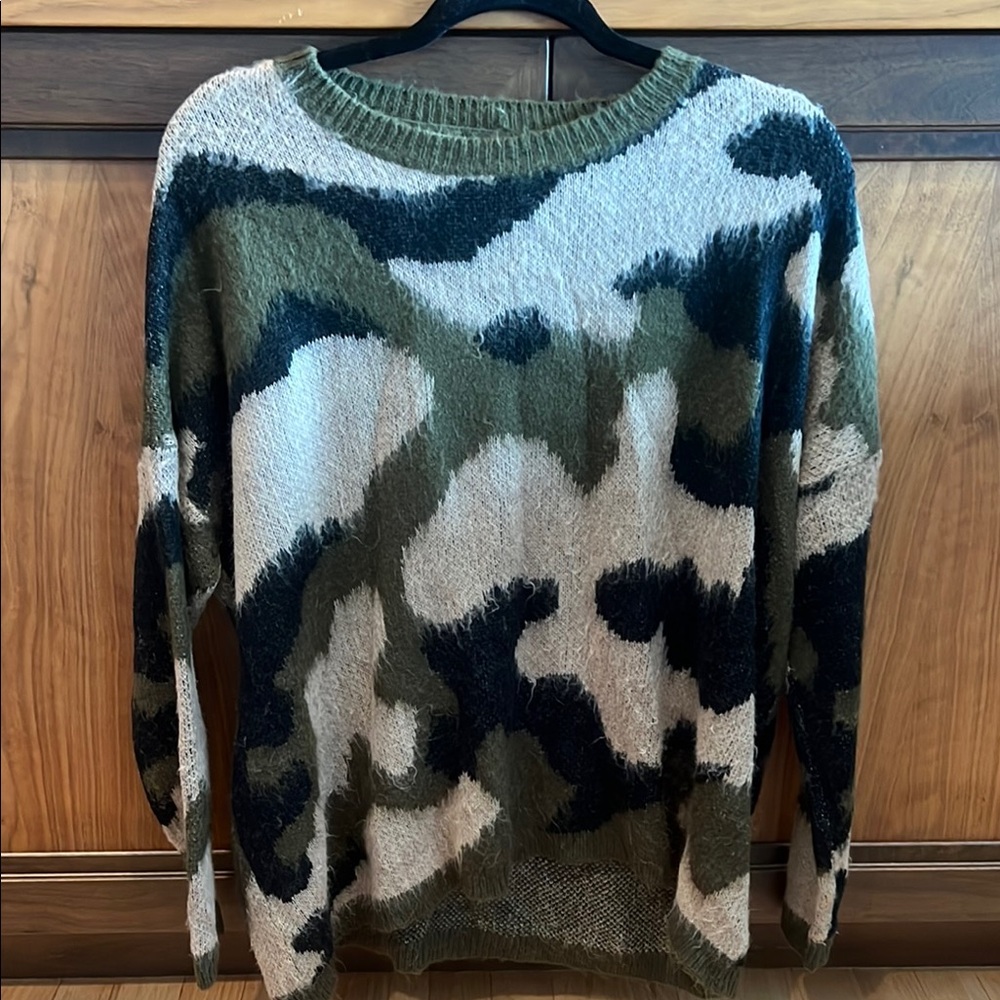 She + Sky Camo Knit Sweater